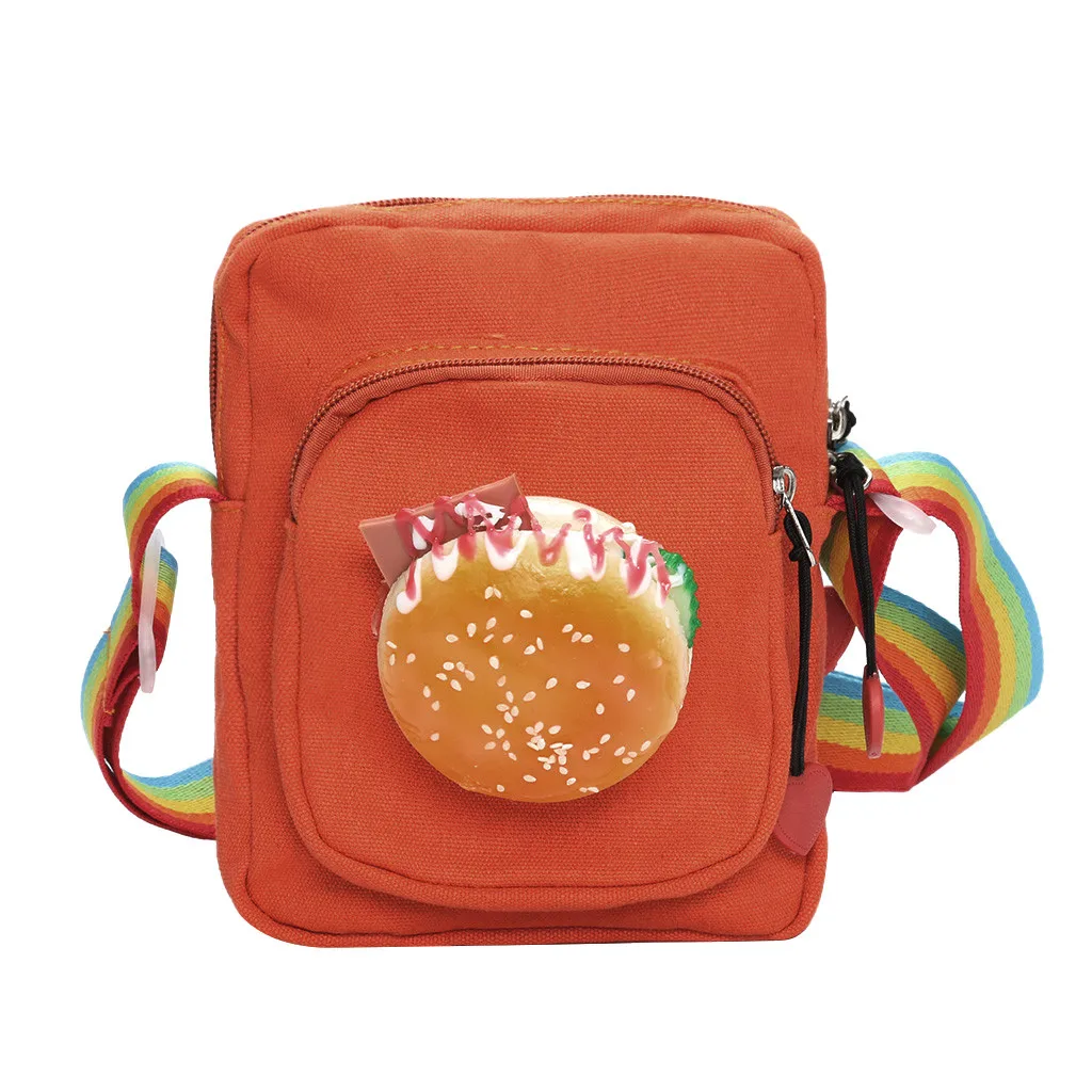 

2020 Cartoon Bag Donut Burger Food Decoration Rainbow Shoulder Strap Messenger Bag Canvas Handbag Zipper Shoulder Bags 0102