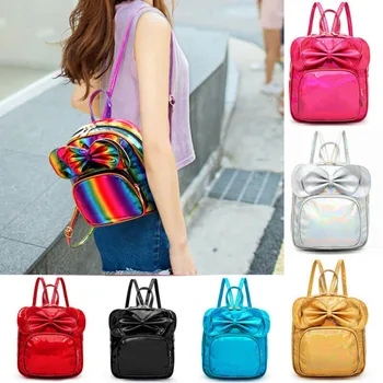

Fashion Women Leather Little Bow Laser Backpack Shoulder Bags For Women Mini Backpacks For Girls Small Backpack Women Bags