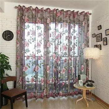 

Peony Printed Tulle Door Window Curtain Valances Drapes In Living Room Home Decor for Living Room Bedroom 2x1m Window Curtain