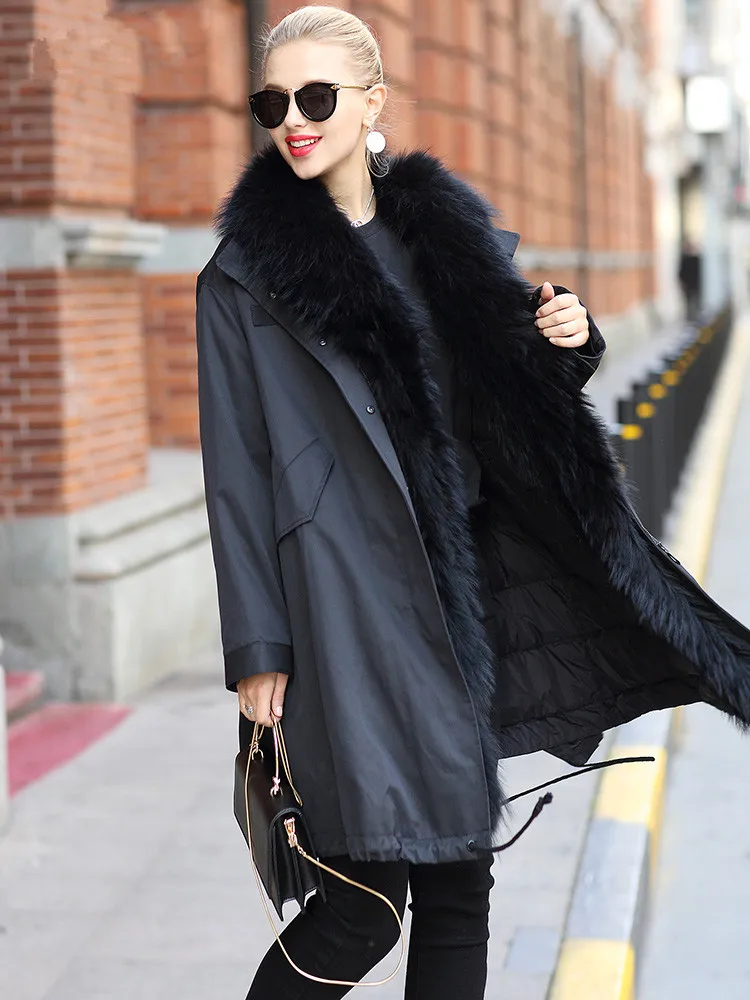 

Real Fur Coat Female Real Raccoon Fur Collar Down Jacket Winter Jacket Women Korean Long Jackets for Women Parka MY4006