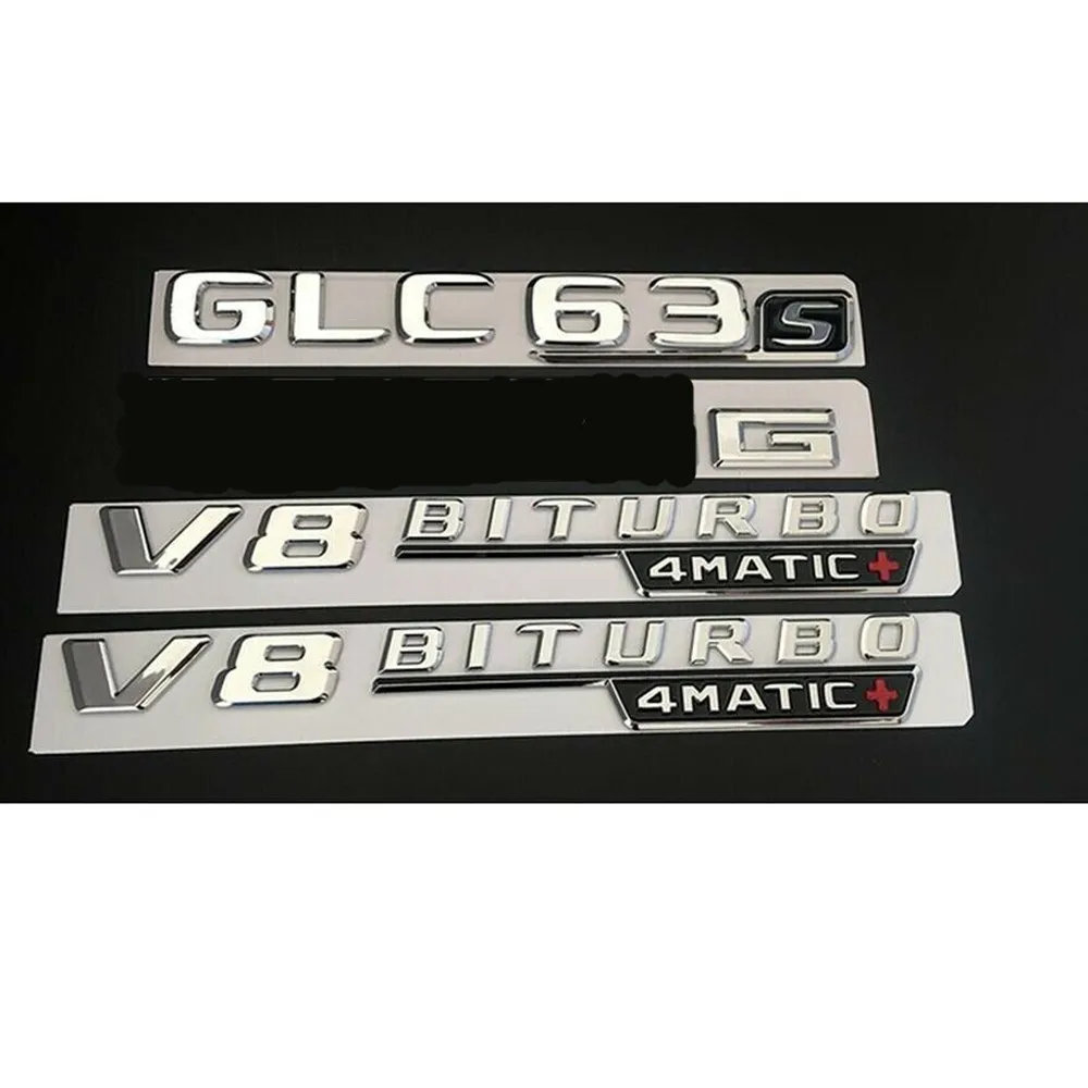 4pcs Shiny silver Хромированные буквы эмблемы значки GLC63s Для AMG V8 BITURBO 4matic - Цвет: 4pcs Shiny silver