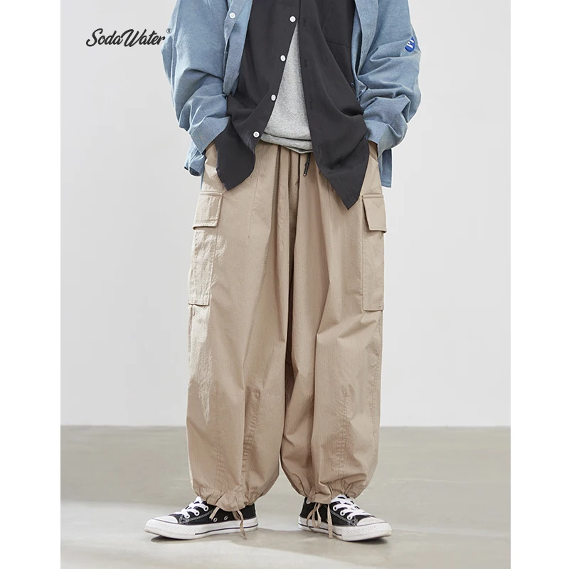 Sodaводяные мужские свободные брюки-карго уличная одноцветная хлопковая шаровары мужские в японском стиле тактические брюки для мужчин 93395W