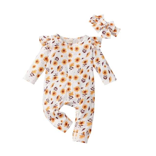 Infant Newborn Girl Floral Romper Jumpsuit Playsuit Cotton Outfit Baby Clothing 5