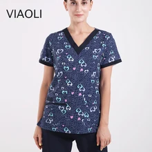 Special Offers Blue V-neck printed surgical gown medical suit, summer breathable cotton nurse scrub uniform ,top and pants Special Offers Blue V-neck printed surgical gown medical suit, summer breathable cotton nurse scrub uniform ,top and pants