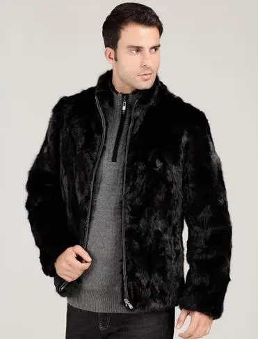 Размера плюс, мужская верхняя одежда из искусственного меха, Jaqueta Masculina, зимнее пушистое толстое пальто, черный воротник, имитация норки, пальто D21