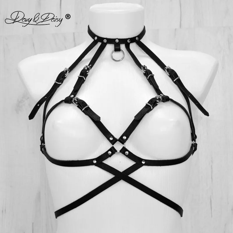 

DAVYDAISY Sexy Punk Leather Tops Nightclub Belt Bondage Chest Harness Rave Cropped Top Clubwear Sexy Lingerie Cage Straps TA521