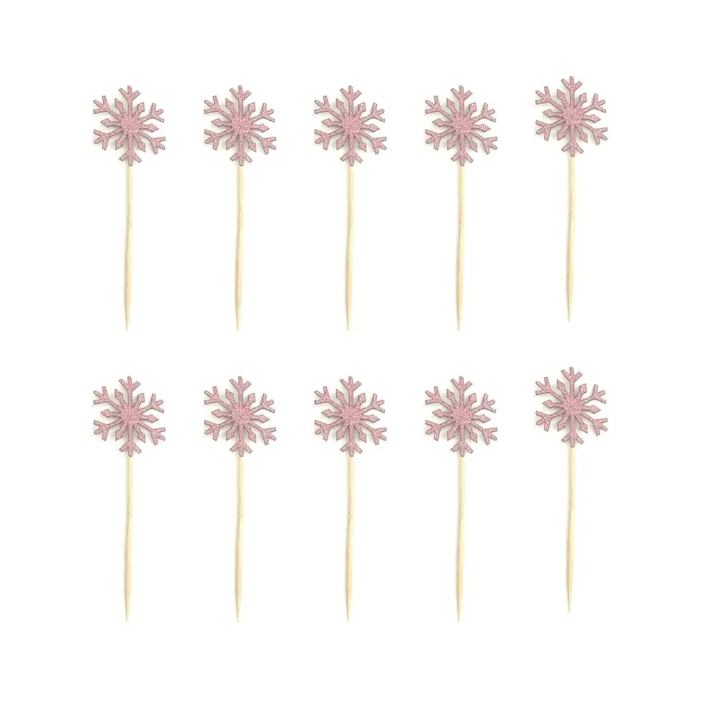 Birthday Cake Card Snowflake Flag Insert Baking Decoration 10 / Bag Pink |