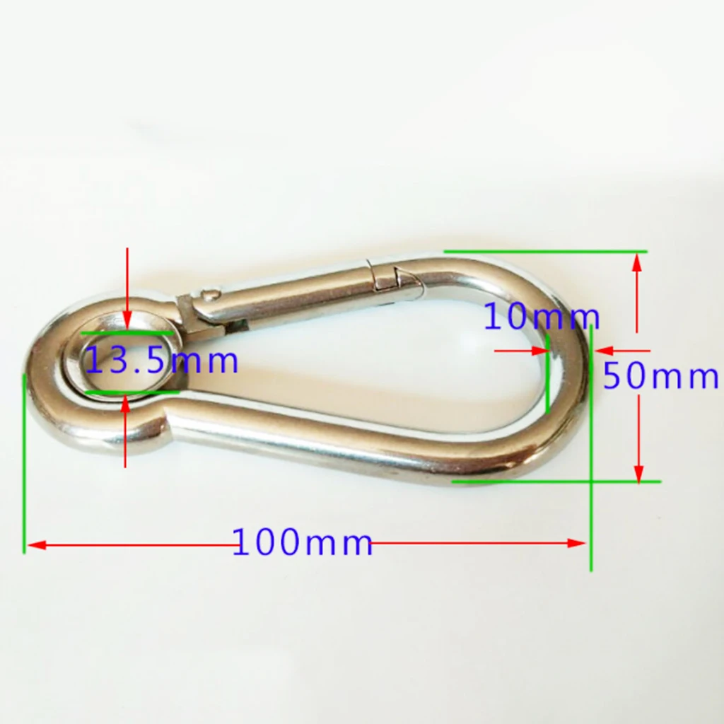 2Pcs/Kit Stainless Steel 316 Spring Hook with Eyelet Carabiner Marine Grade 0.4inch for Boat, Outdoor, Fishing, Hiking