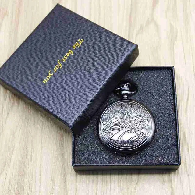 Black with Box Ретро золотые Модные полые шестерни стимпанк кварцевые карманные часы из нержавеющей стали кулон для мужчин и женщин - Цвет: Black with Box