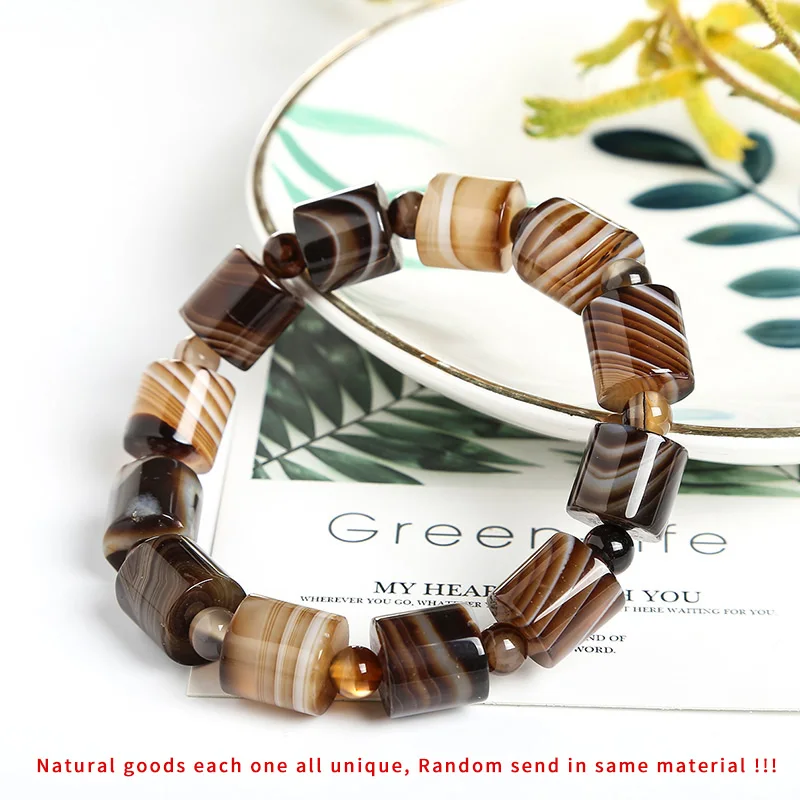JD Genuine 12mm Natural Coffee Lace Agate Bracelets Men Handmade Tibetan Buddha Hand String Barrel Rosary Prayer Beads Bangles - Image 3