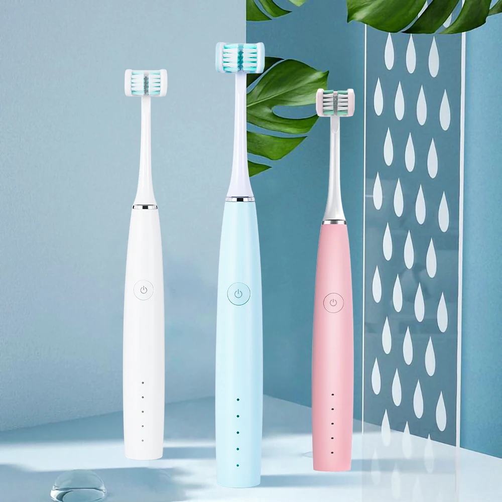 3D Side Sonic Electric Toothbrush USB Rechargeable Replacement Brush Heads 4 Modes Smart Waterproof 2 Minute Timer 30S Remind