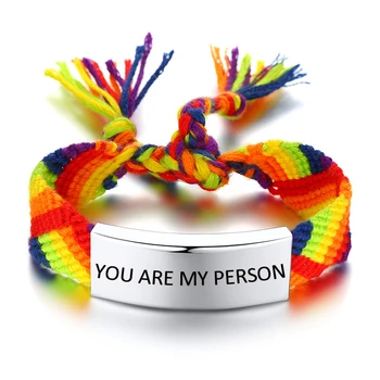 

Personalized Rainbow LGBT Bracelet Handmade Braid String Rope Link Adjustable Custom You Are My Person Love Gifts