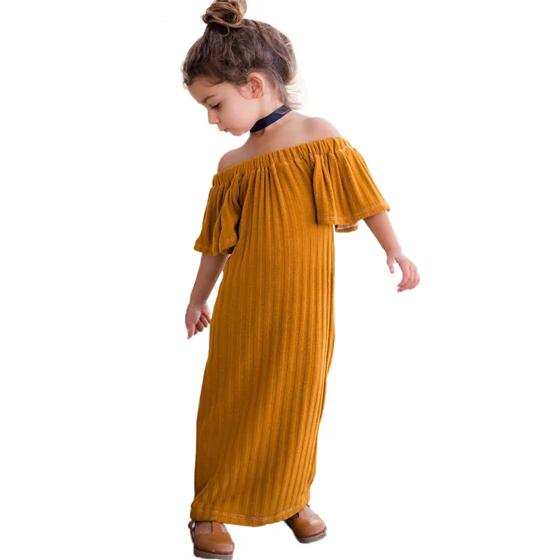 chifuna 2019 New Arrival Girls Long Dress Cold Shoulder Yellow Toddler Children Clothing Holiday Style Kids For Girl | Детская одежда и