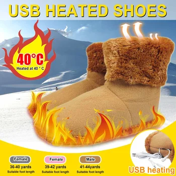 

USB Electric Heating Shoes Plush Snow Boots Washable Men Women Winter Foot Warmer Fast Heating Couple Home Outdoor Skiing Shoes