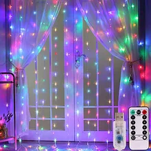 3 м светодиодный светильник-занавеска, USB струнный светильник с дистанционным управлением, сказочный светильник, гирлянда для нового года, Рождества, дома, свадьбы, украшения