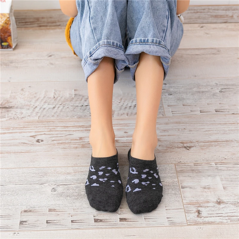 Леопардовый рисунок хлопковые незаметные носки женские модные летние носки милые смешные короткие носки для девочек Прямая поставка