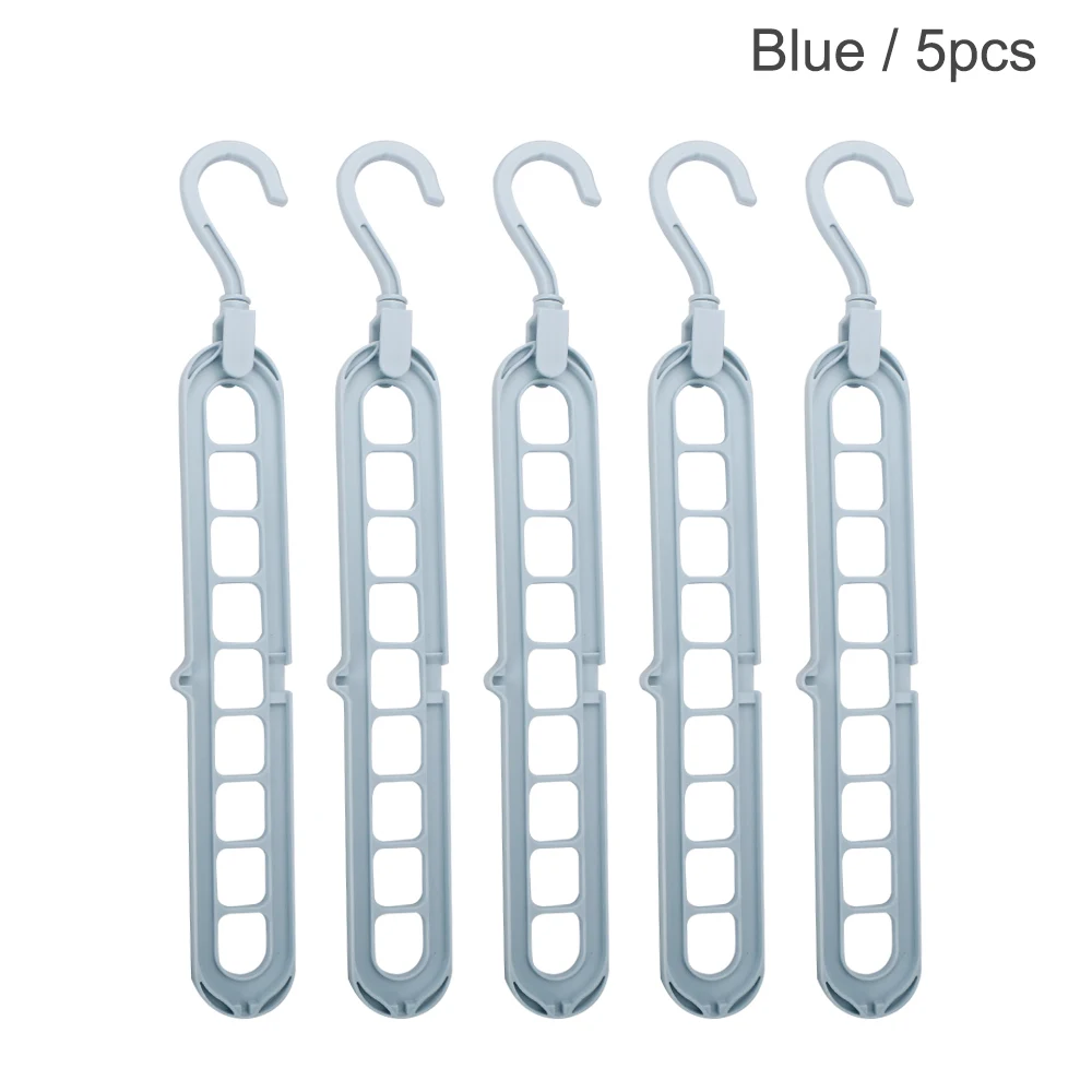 5 шт. многофункциональные вешалки для одежды органайзер вращающаяся противоскользящая складная вешалка с 9 отверстиями для сушки хранения - Цвет: blue