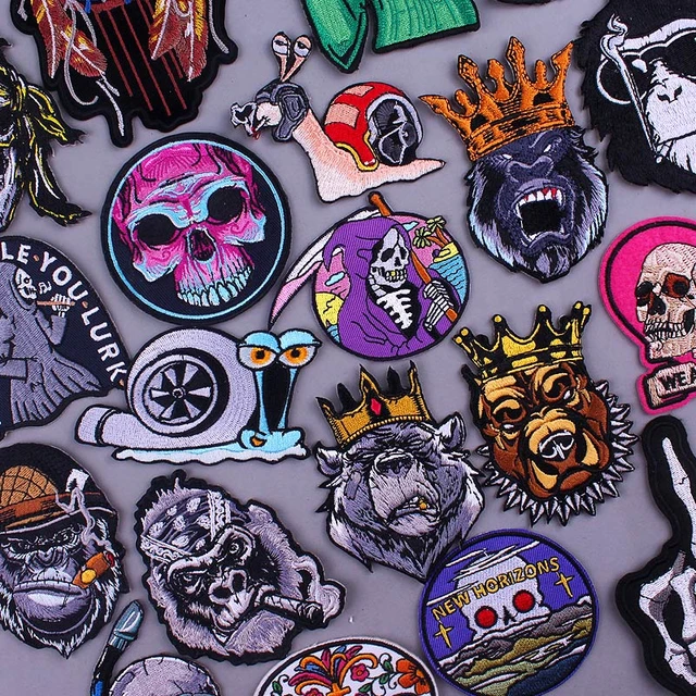 Punk Skull Rock Patch Iron On Patches On Clothes Biker Patch For Jackets  DIY Jeans Vest Jacket Back Parches Embroidery Patches