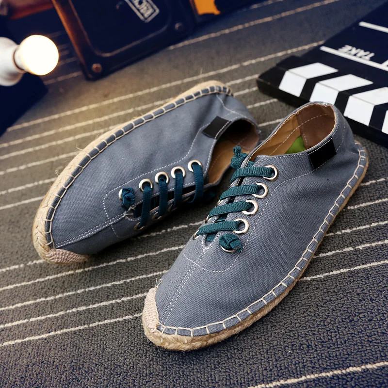 

Men flats Espadrilles spring summer boats shoes hemp canvas lace-up sneakers breathable fashion casual driving shoes