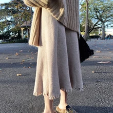 Going lunga винтажные женские длинные юбки с высокой талией зимние юбки женские черные серые плиссированные юбки с кисточками jupe falda plisada