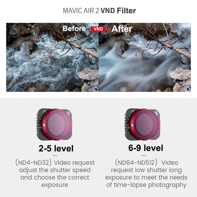 Фильтры PGYTECH VND для объектива Mavic Air 2 ND 8 16 32 64/ND64 ND128 ND256 ND512 фильтр камеры DJI