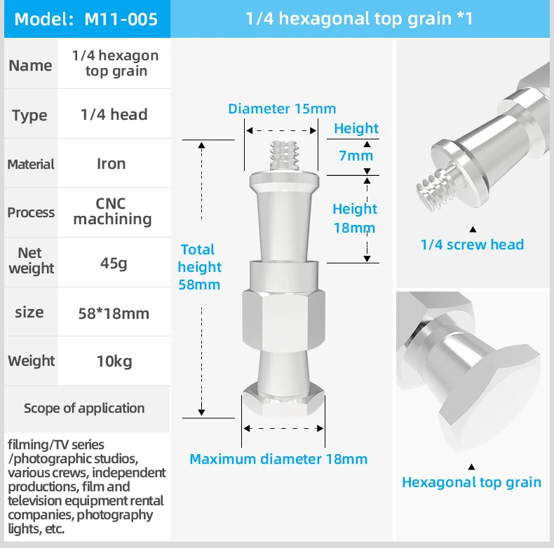 1/4 3/8 Threaded Screw Spigot Stud Male Adapter Metal Hand Tool for Camera Trip