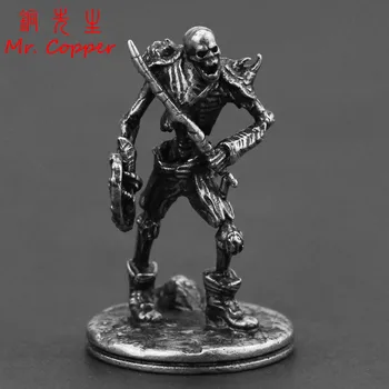 

White Copper Metal Solider Model Figurines Punk Retro Undead Skull Warrior Statue Miniatures Desktop Decoration Ornament Crafts