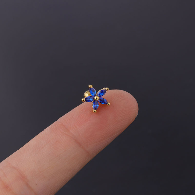 Popular Colorful Zircon Flower Warrings Piercing Ear Cartilage Earring  Gem Crystal For Women Girls Body Jewelry