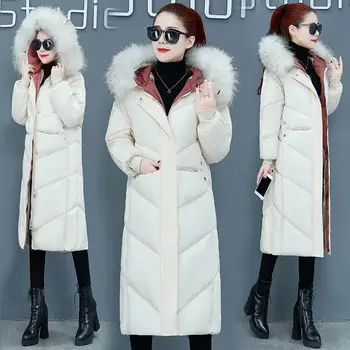 

Hooded warm winter coats female basic jackets 2019 long slim fur collar casual outwears women clothes parkas femme Jackets