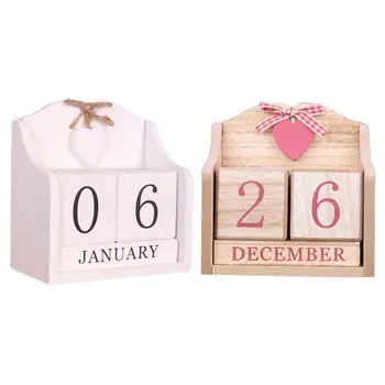 

Vintage Wooden Perpetual Calendar Month Date Display Eternal Blocks Photography Props Desktop Accessories Home Office Decoration