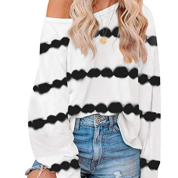 

Autumn Tie Dye Striped Print Loose O Neck Women Blouses Casual Long Sleeve Womens Blouse New Fashion Streetwear Ladies Tops