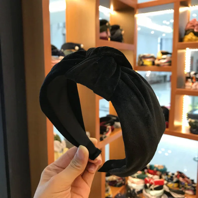 обруч Solid Color Knotted Headband For Women Soft Hairbands Girls Wide Hair Bands Hoop Hair Accessory ободок для волос бархат