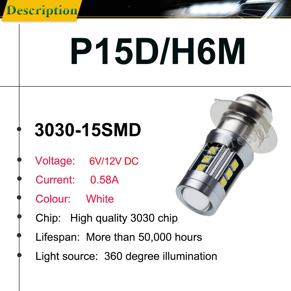 2Pcs H6M P15D-25-1 PX15D T19 Led        ӵ   6V 12V 1000Lm 6000K