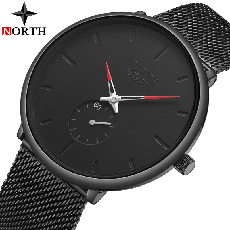 Часы NORTH Brand Мужские кварцевые с сетчатым ремешком роскошные модные