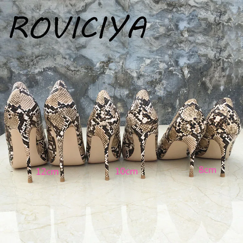 Woman Shoes Snake Brown High-Heel ROVICIYA Evening-Yg027 Stiletto Party Pointed-Toe 12cm