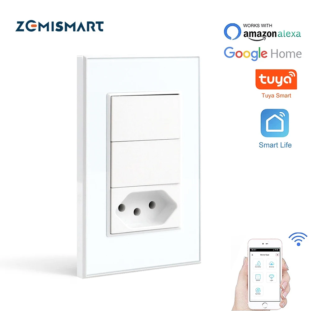 Zemismart Tuya WiFi Brazil Socket Smart Wall Light Switch Support Alexa Google Home Voice Control Brazilian Outlet | Обустройство