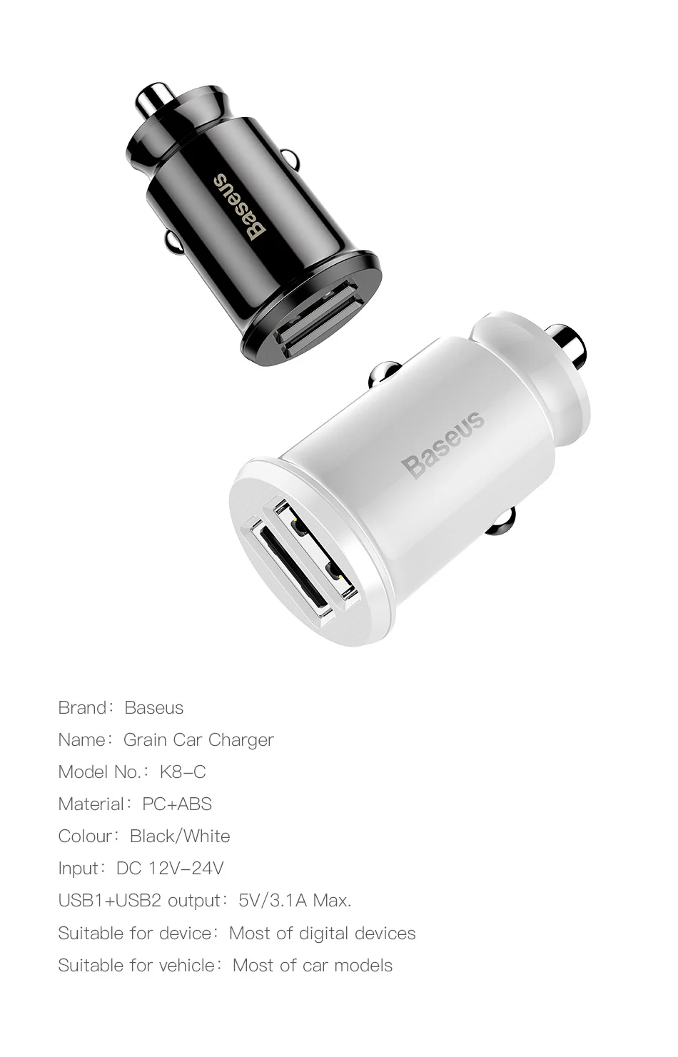 Baseus mi ni автомобильное зарядное устройство для iPhone x samsung s10 Xiaomi mi 9 3.1A Быстрая автомобильная зарядка Переходник USB для зарядки в машине зарядное устройство для мобильного телефона