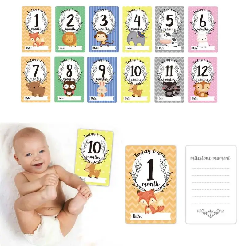  12 Sheet Milestone Photo Sharing Cards Gift Set Baby Age Cards - Baby Milestone Cards Baby Photo Ca