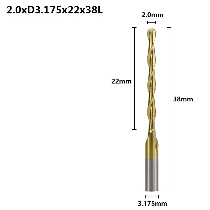 2xD3.175x22x38L XCAN 10 шт. 3,175 мм хвостовик 0,8-3,175 мм титановое покрытие Сферическая Концевая фреза Карбид спиральная Концевая фреза ЧПУ фреза - Длина режущей кромки: 2xD3.175x22x38L
