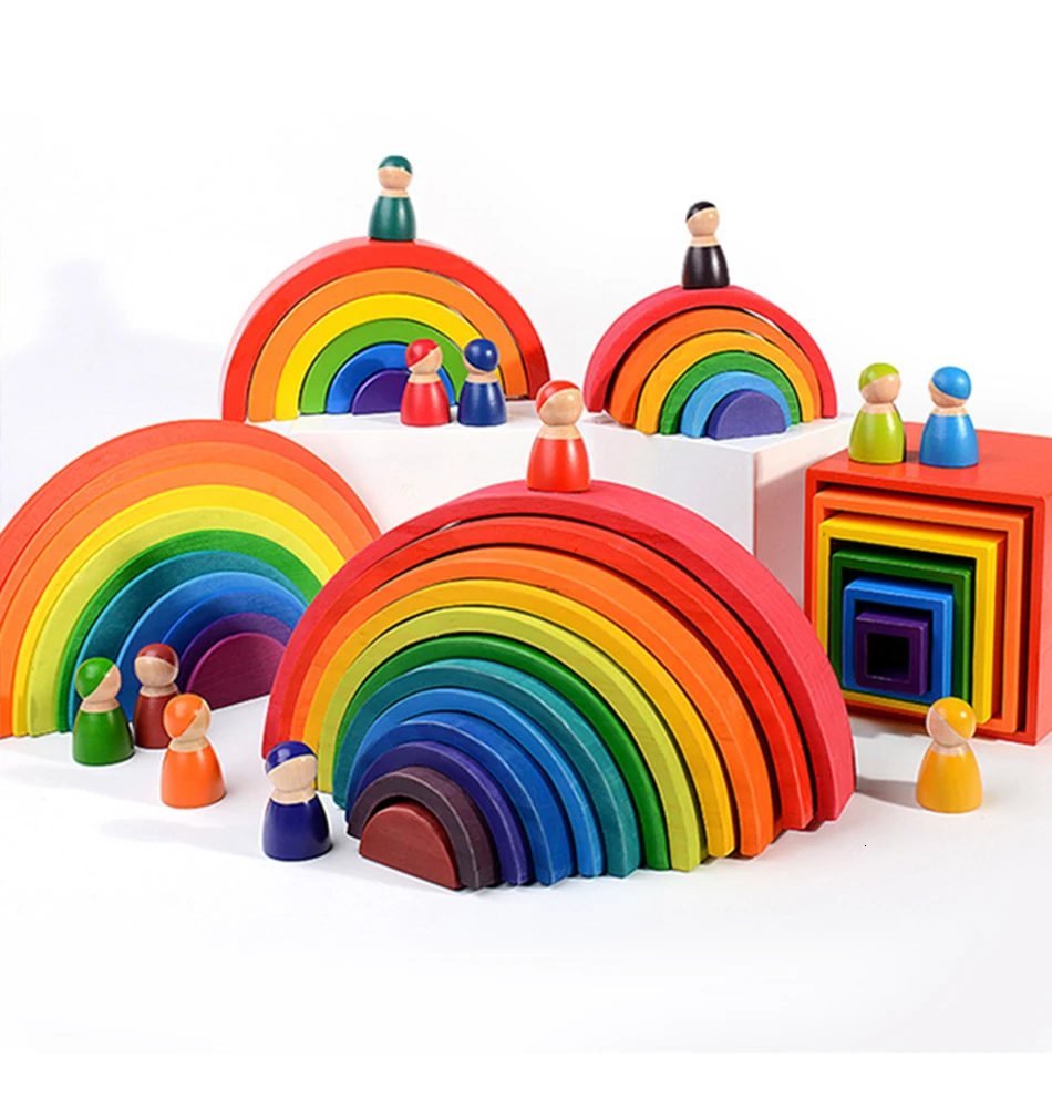 Развивающие игрушки, деревянные игрушки, комбинация, Радужный блок, креативный детский деревянный штабелер, гнездовой блокатор, Монтессори, строительная игра