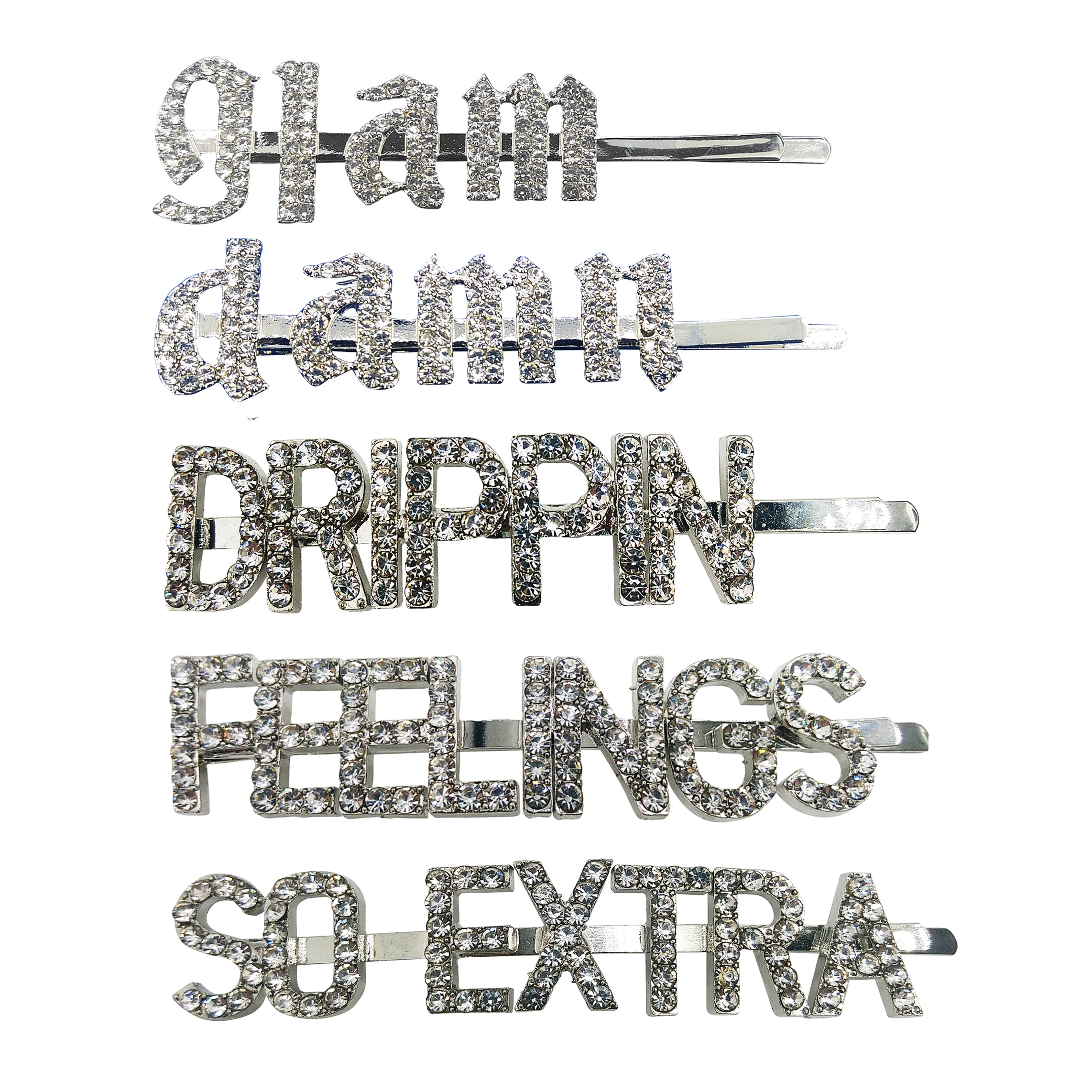 Блестящие заколки для волос с надписью GLAM Hell DRIPPIN Feeling SO EXTRA стразы бриллиантами и