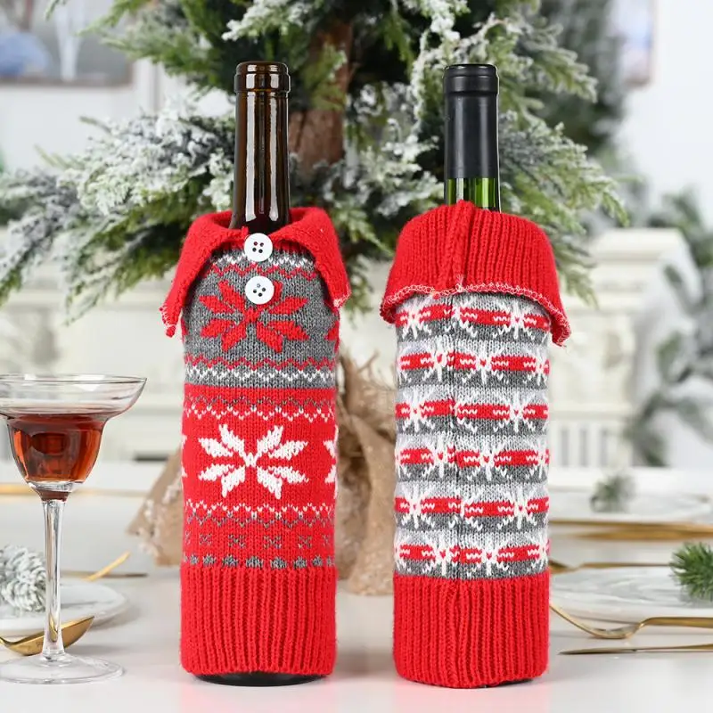 

2021 Christmas Wine Bottle Cover Creative Button Snowflake Wine Bottle Bag Decoration Wine Cover Christmas Gift Bag New Year