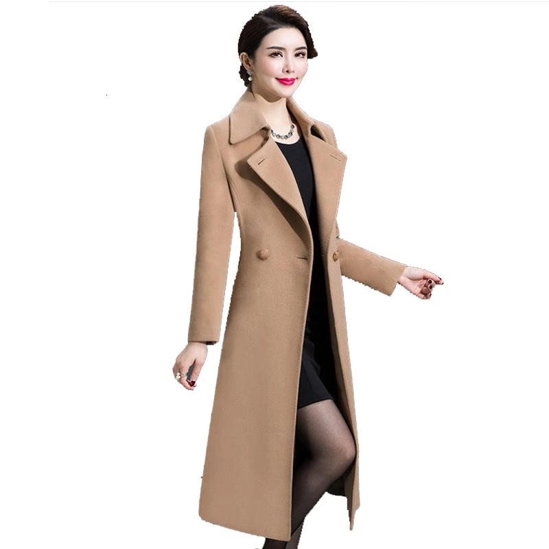 

Wool Long Coat Women Woolen Plus Size Coats 2020 Autumn Winter Single Breasted Turn-down Collar Female Woolen Blends elegant