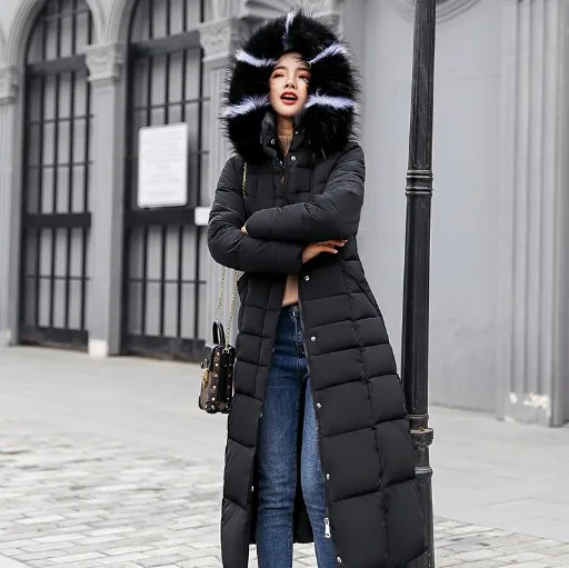 Black X-long parkas Женская куртка зимнее теплое пальто женский меховой воротник с капюшоном на хлопковой подкладке жилеты Макси женское элегантное пальто DS50956 - Цвет: Black