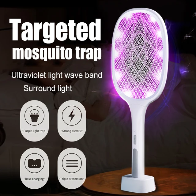 2 in 1 electric mosquito swatter uv light rechargeable electric mosquito killer lamp summer fly insect killer trap bug racket