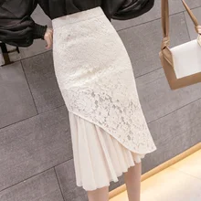 Осенняя Женская юбка в сеточку с кружевами, тонкая юбка-труба, Женская юбка с разрезом, S-2XL, женская сексуальная одежда AQ810