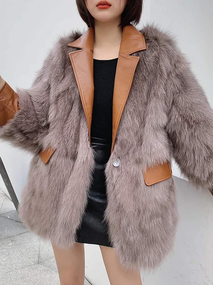 

2020 New Winter Jacket Women Real Fox Fur Coat Genuine Sheep Leather Coats and Jackets Fashion Outwwear Streetwear