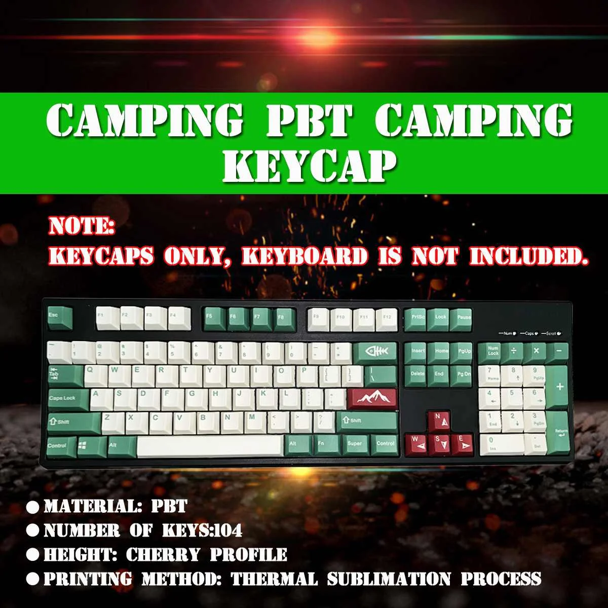 

104 Keys Camping Thermal Sublimation 5-surfaces Cherry Profile PBT Keycap for Mechanical Keyboard Keycaps Only