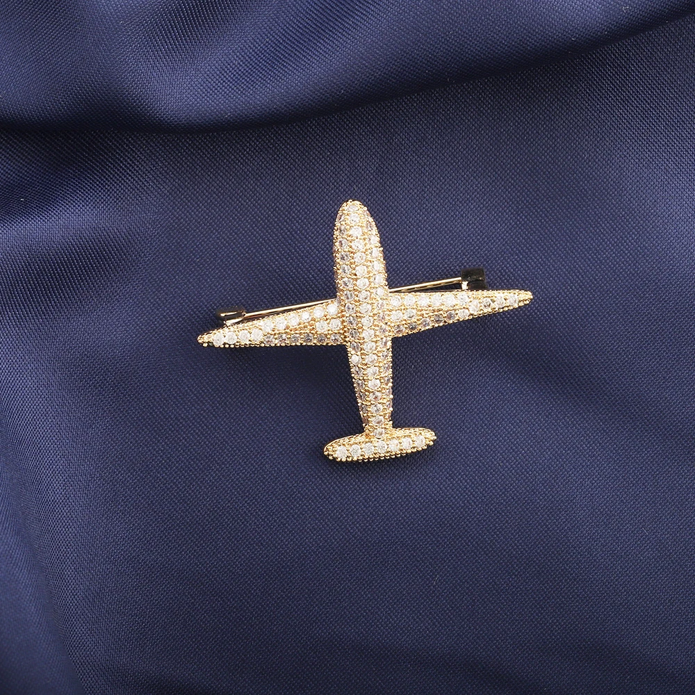 Fashion Airplane Brooch Shiny Luxury Team Logo Corsage Popular Group Gift for Women Luxury Designer Suit Pin