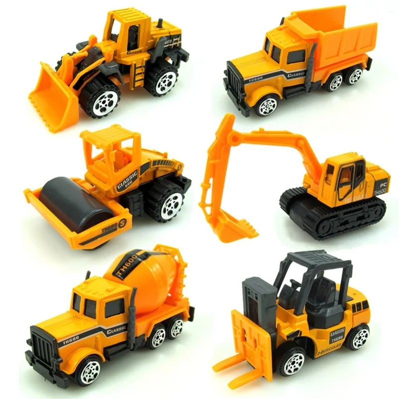 16 шт. 1: 64 строительный инженерный грузовик Модель автомобиля экскаватор-погрузчик с дорожным знаком грузовик, отлитый под давлением игрушечный автомобиль игрушки набор для